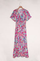 Wrap V Neck Floral Maxi Dress - SELFTRITSS