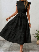 Tied Ruffled Cap Sleeve Midi Dress - SELFTRITSS   