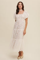 Floral Print and Mesh Puff Sleeve Maxi Dress - SELFTRITSS   