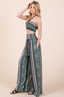 Halter Crop Top with Wide Leg Pants with Pockets - SELFTRITSS