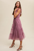 Smocked Ruffle Tiered Mesh Midi Maxi Dress - SELFTRITSS   