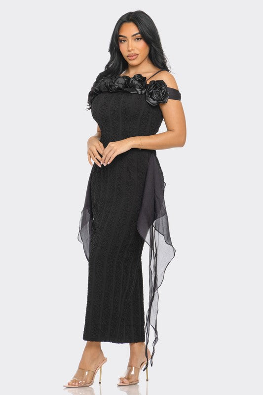 Enchanting Rose Off-Shoulder Dress - SELFTRITSS