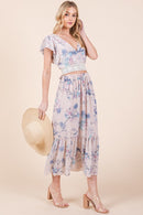 Floral Print Skirt Set with Tie Back Blouse - SELFTRITSS