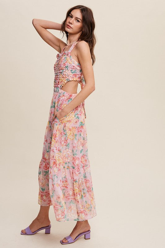 Floral Bubble Textured Two-Piece Style Maxi Dress - SELFTRITSS   