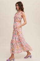 Floral Bubble Textured Two-Piece Style Maxi Dress - SELFTRITSS   