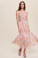 Floral Bubble Textured Two-Piece Style Maxi Dress - SELFTRITSS   