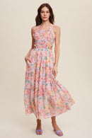 Floral Bubble Textured Two-Piece Style Maxi Dress - SELFTRITSS   