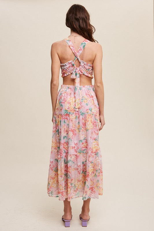 Floral Bubble Textured Two-Piece Style Maxi Dress - SELFTRITSS   