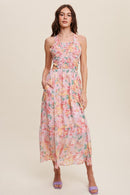 Floral Bubble Textured Two-Piece Style Maxi Dress - SELFTRITSS   