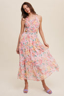 Floral Bubble Textured Two-Piece Style Maxi Dress - SELFTRITSS   