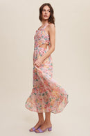 Floral Bubble Textured Two-Piece Style Maxi Dress - SELFTRITSS   