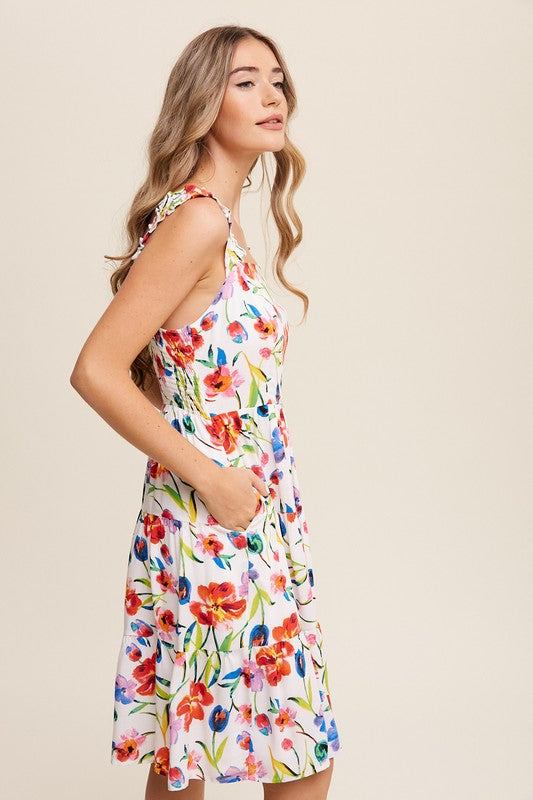 Flower Print Square Neck Dress - SELFTRITSS   