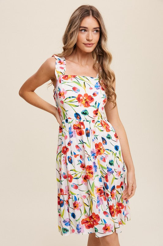 Flower Print Square Neck Dress - SELFTRITSS   