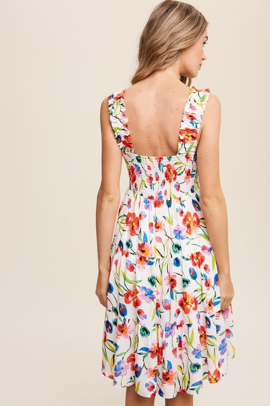 Flower Print Square Neck Dress - SELFTRITSS   