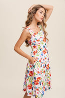 Flower Print Square Neck Dress - SELFTRITSS   