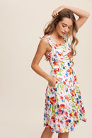 Flower Print Square Neck Dress - SELFTRITSS   