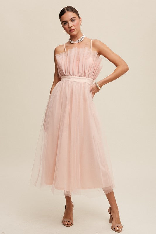 Paper Bag Frill Tulle Maxi Dress - SELFTRITSS   