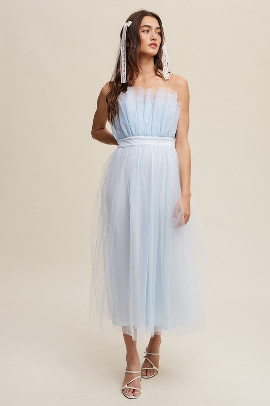 Paper Bag Frill Tulle Maxi Dress - SELFTRITSS   