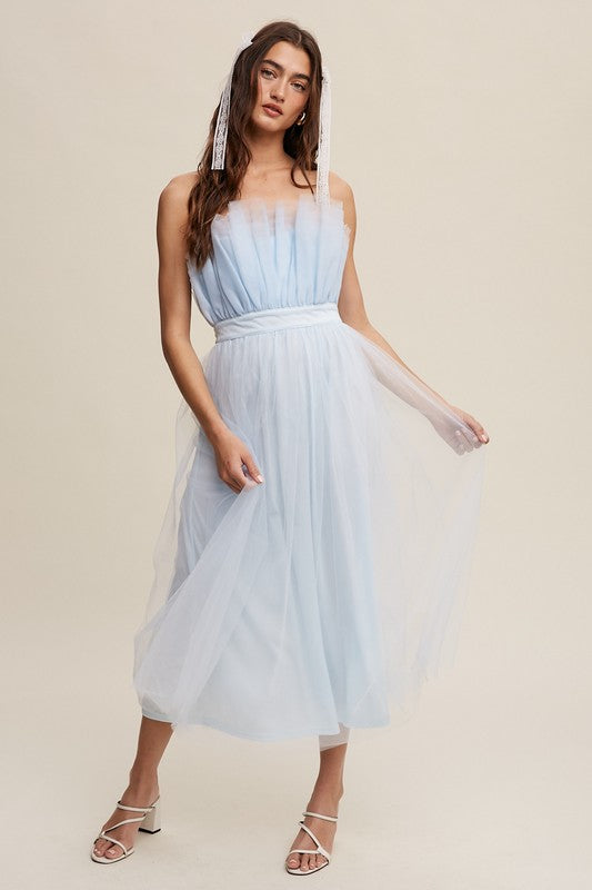 Paper Bag Frill Tulle Maxi Dress - SELFTRITSS   