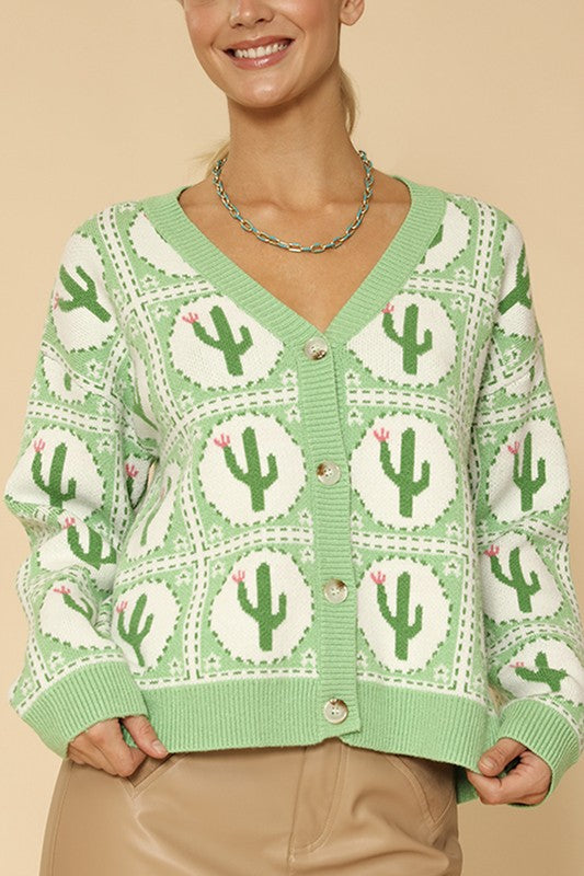 Cactus tiled knit cardigan - SELFTRITSS   