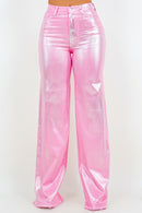 Metallic Wide Leg Jean in Pink - SELFTRITSS   