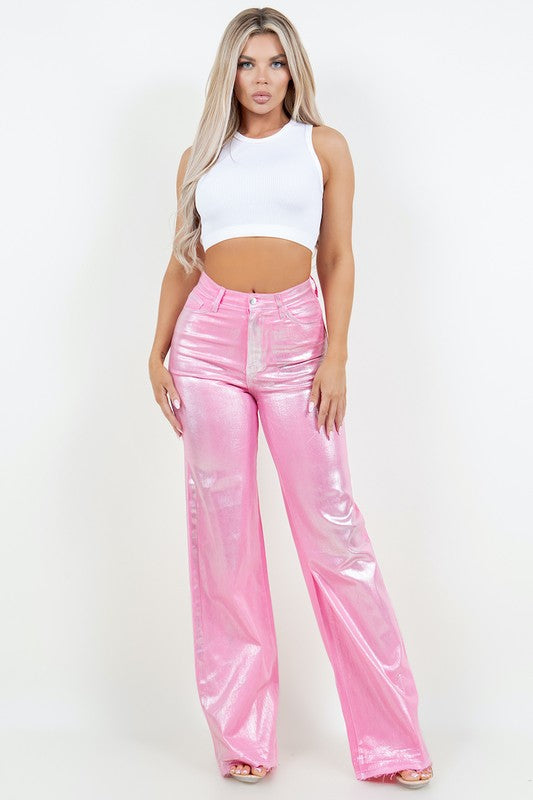 Metallic Wide Leg Jean in Pink - SELFTRITSS   