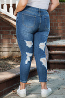 Blue Plus Size Distressed Ripped Skinny Jeans - SELFTRITSS