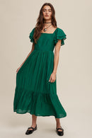 Square Neck Ruffled Short Sleeve Maxi Dress - SELFTRITSS   