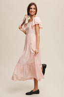 Square Neck Ruffled Short Sleeve Maxi Dress - SELFTRITSS   