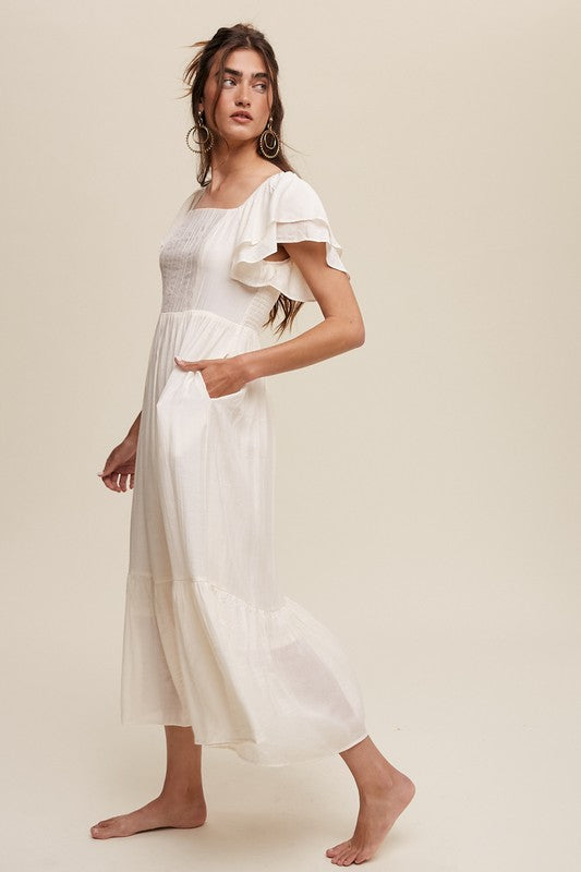 Square Neck Ruffled Short Sleeve Maxi Dress - SELFTRITSS   