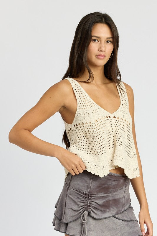 CROCHET SWING CROP TANK TOP - SELFTRITSS