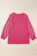 Strawberry Pink Plus Size Contrast Lace Sleeve Waffle Knit Top - SELFTRITSS