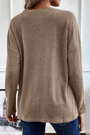 Pale Khaki Rib Textured Henley Knit Top - SELFTRITSS