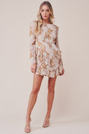 Printed Ruffle Long-Sleeved Tiered Mini Dress - SELFTRITSS