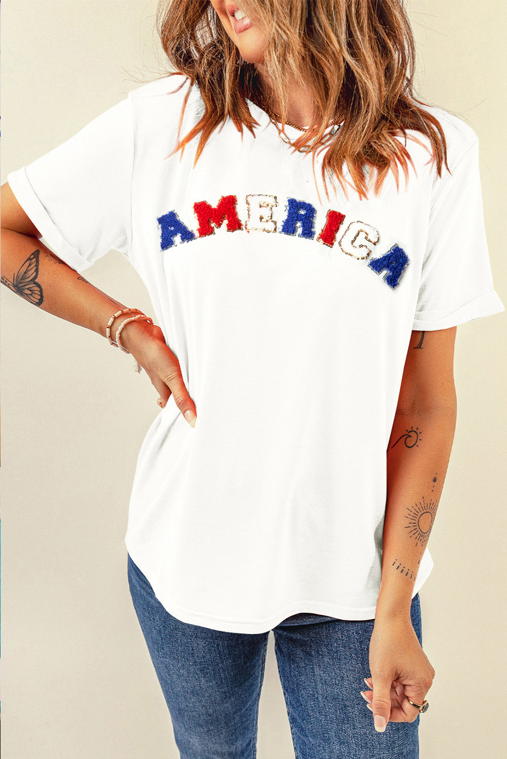 AMERICA Round Neck Short Sleeve T-Shirt - SELFTRITSS