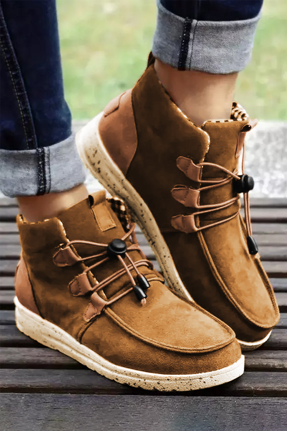 Camel Faux Suede Lace Up Ankle Boots - SELFTRITSS