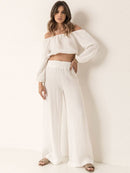 Off Shoulder Long Sleeve Top and Pants Set - SELFTRITSS   