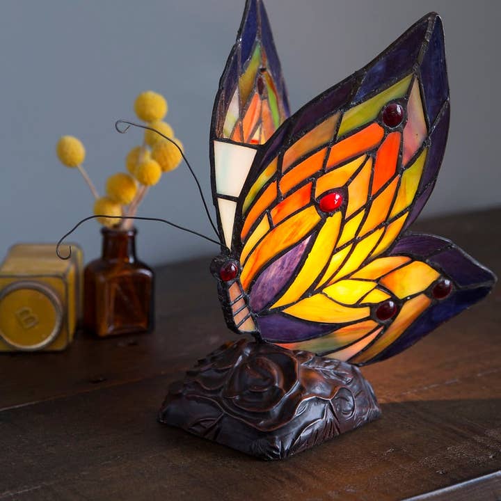 9.5"H Luella Red Butterfly Wings Stained Glass Accent Lamp