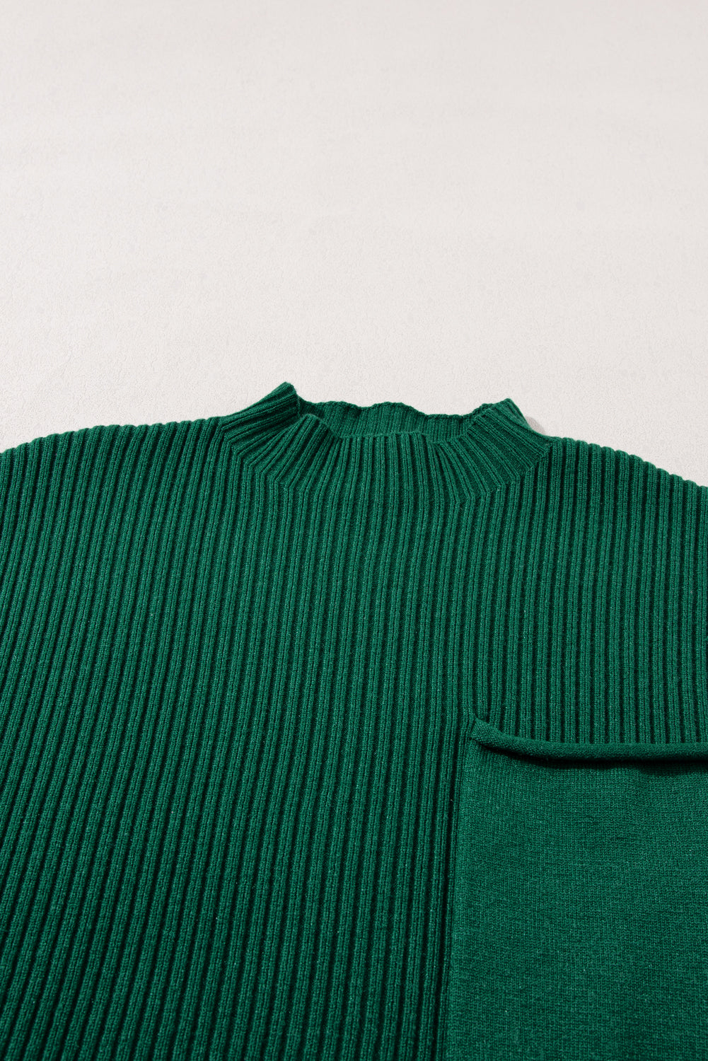 Blackish Green Patch Pocket Ribbed Knit Short Sleeve Sweater - SELFTRITSS   