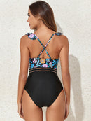 Crisscross Ruffled Printed V-Neck One-Piece Swimwear - SELFTRITSS