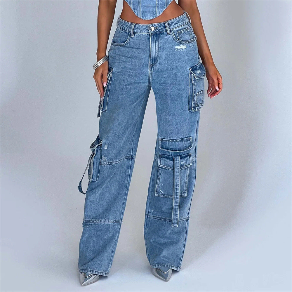 Low Waist Three-dimensional Pocket Stitching Jeans - SELFTRITSS