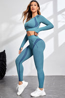 Round Neck Long Sleeve Top and Leggings Active Set - SELFTRITSS