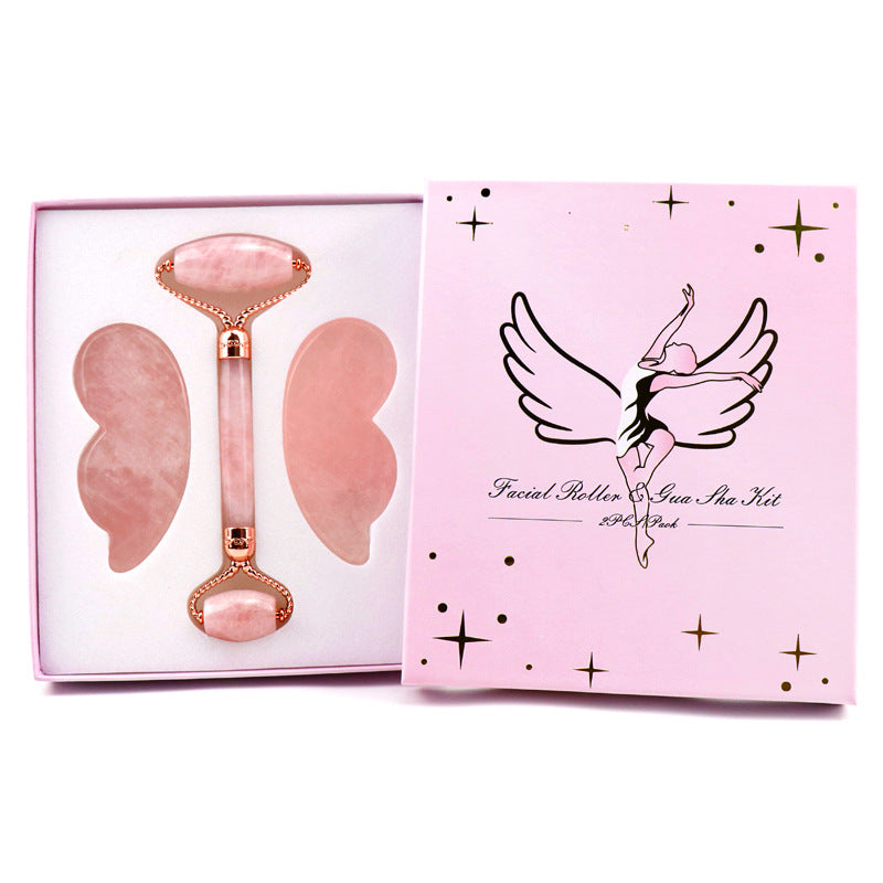 Pink Crystal Roller Butterfly Jade Facial Beauty Massager - SELFTRITSS