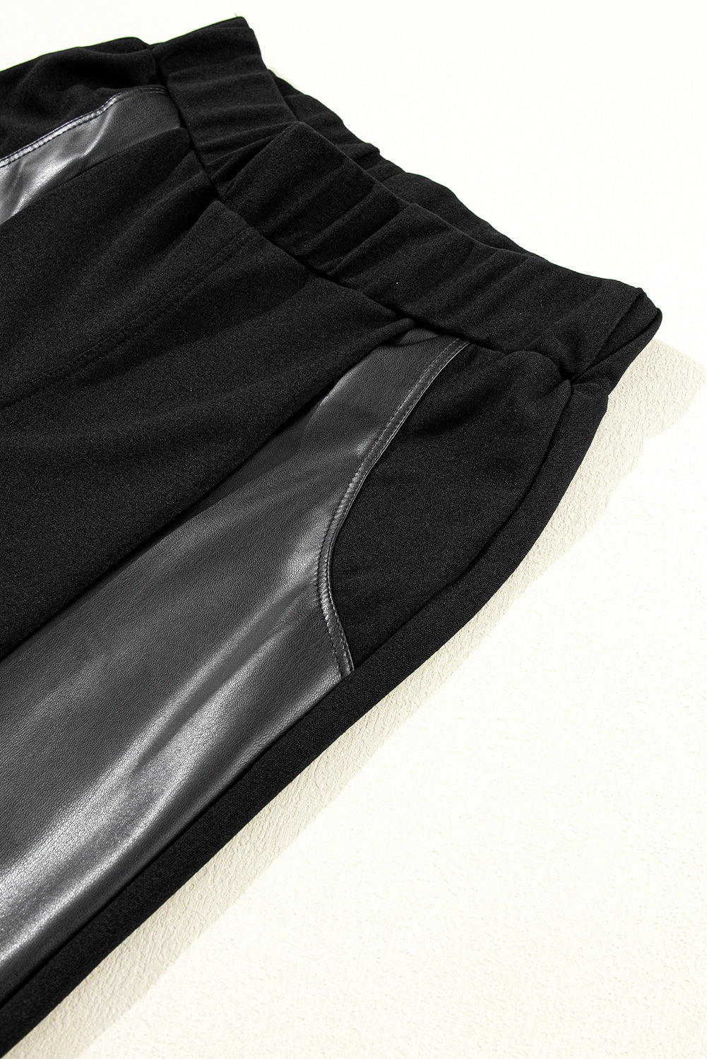 Black Leather Panel Patchwork High Waist Leggings - SELFTRITSS   