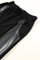 Black Leather Panel Patchwork High Waist Leggings - SELFTRITSS