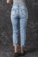 Sky Blue Acid Wash Distressed Slim Fit Jeans - SELFTRITSS