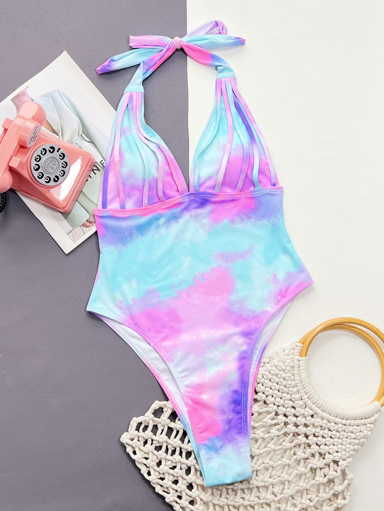 Tie-Dye Halter Neck One-Piece Swimsuit - SELFTRITSS