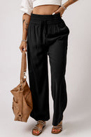 Black Drawstring Elastic Waist Casual Wide Leg Pants - SELFTRITSS   