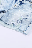 Sky Blue Distressed Bleached Denim Shorts - SELFTRITSS
