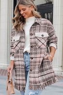 Pink Plus Size Macrame Plaid Coat - SELFTRITSS